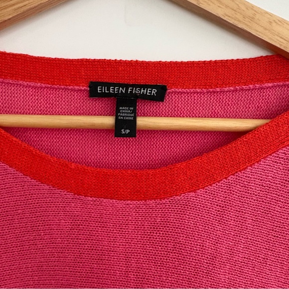 Eileen Fisher Organic Linen Pink and Red Sweater 3/4 Sleeves - Picture 3 of 6